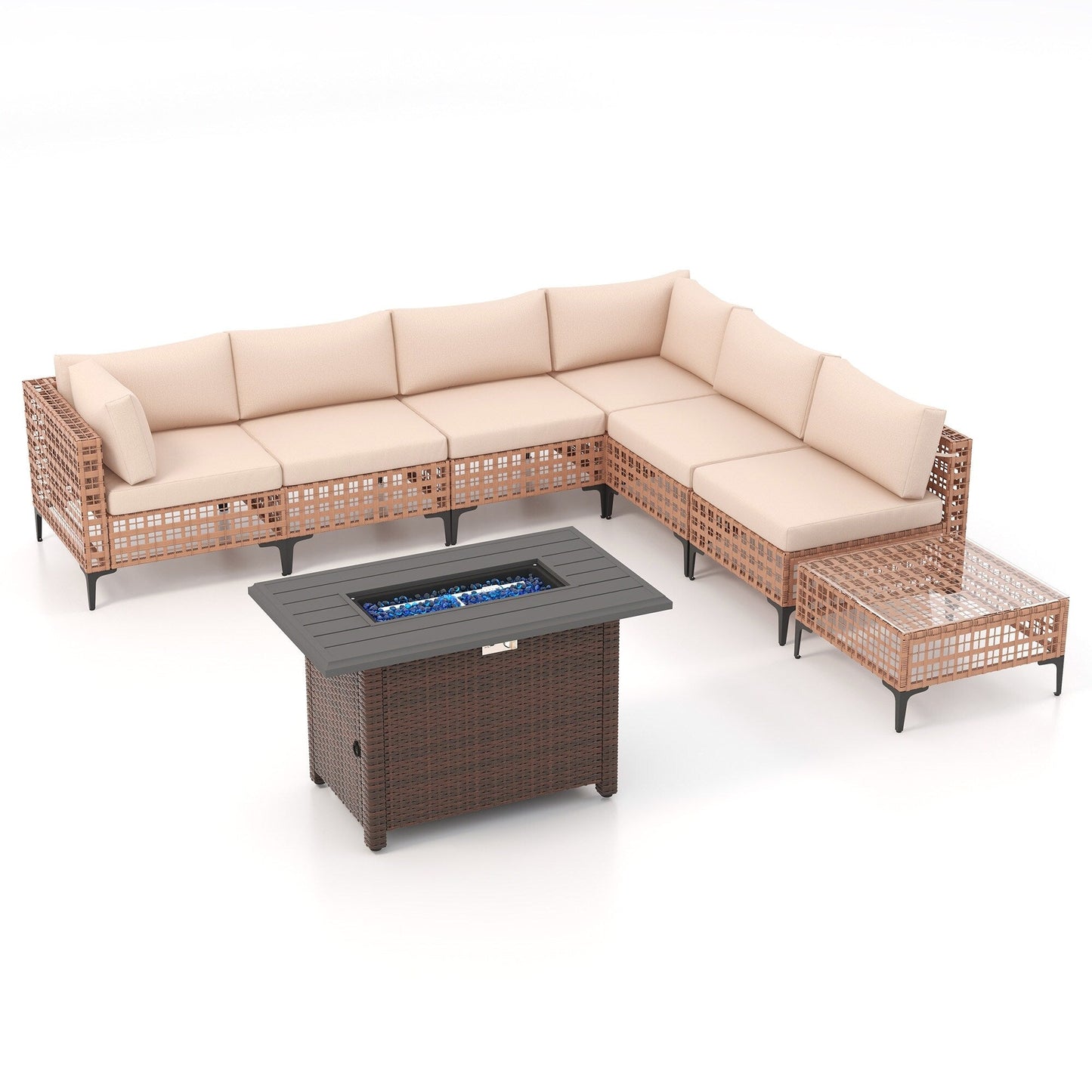 Gruppo di posti a sedere componibili per esterni da 6 persone con braciere