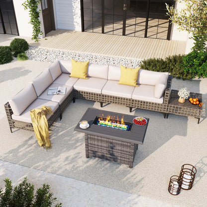Gruppo di posti a sedere componibili per esterni da 6 persone con braciere