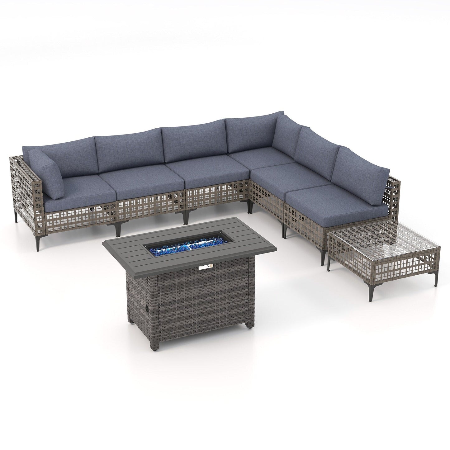 Gruppo di posti a sedere componibili per esterni da 6 persone con braciere