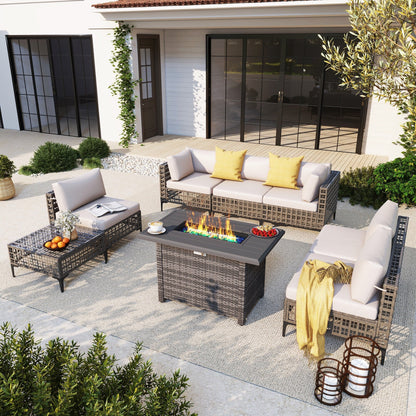 Gruppo di posti a sedere componibili per esterni da 6 persone con braciere