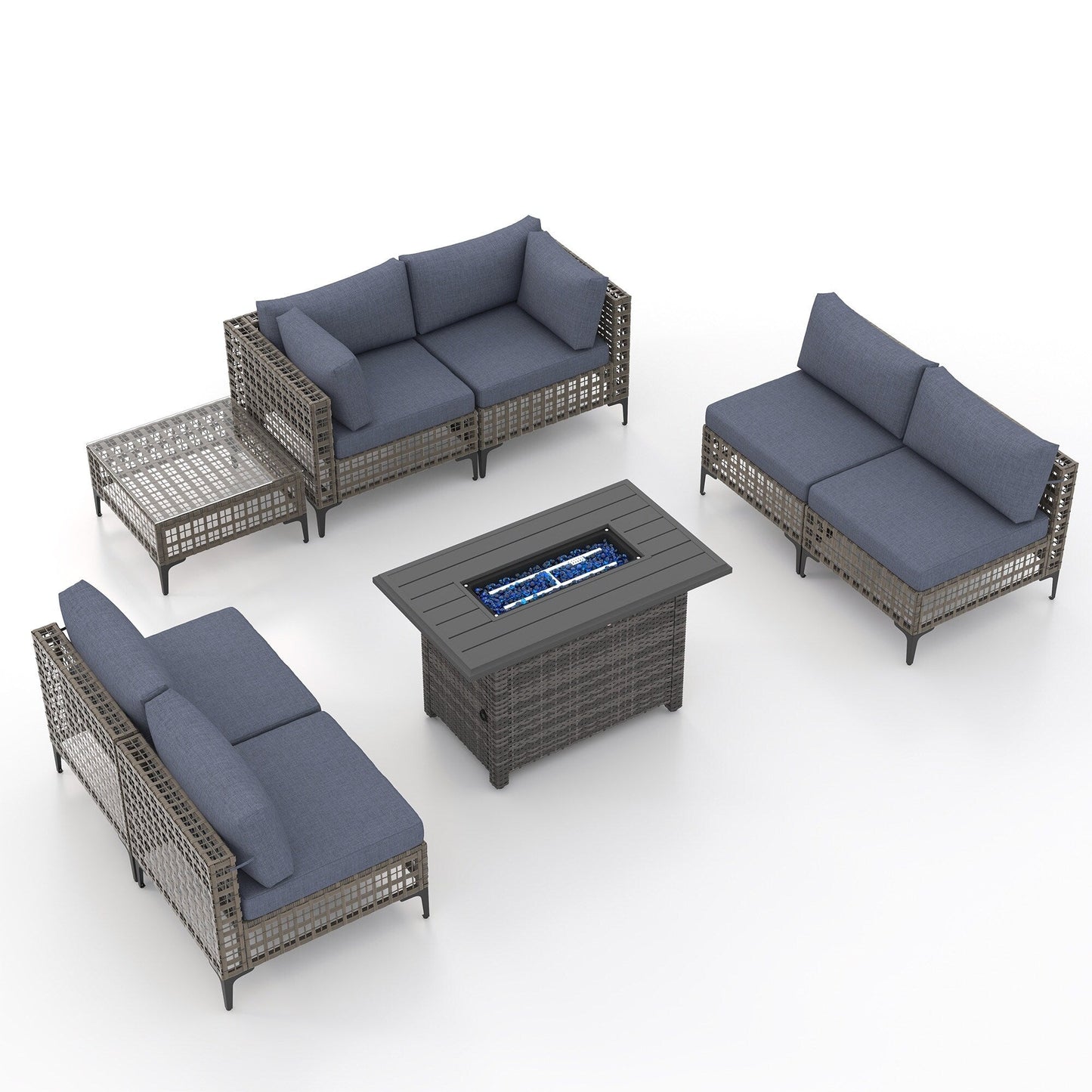 Gruppo di posti a sedere componibili per esterni da 6 persone con braciere