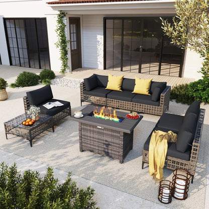Gruppo di posti a sedere componibili per esterni da 6 persone con braciere