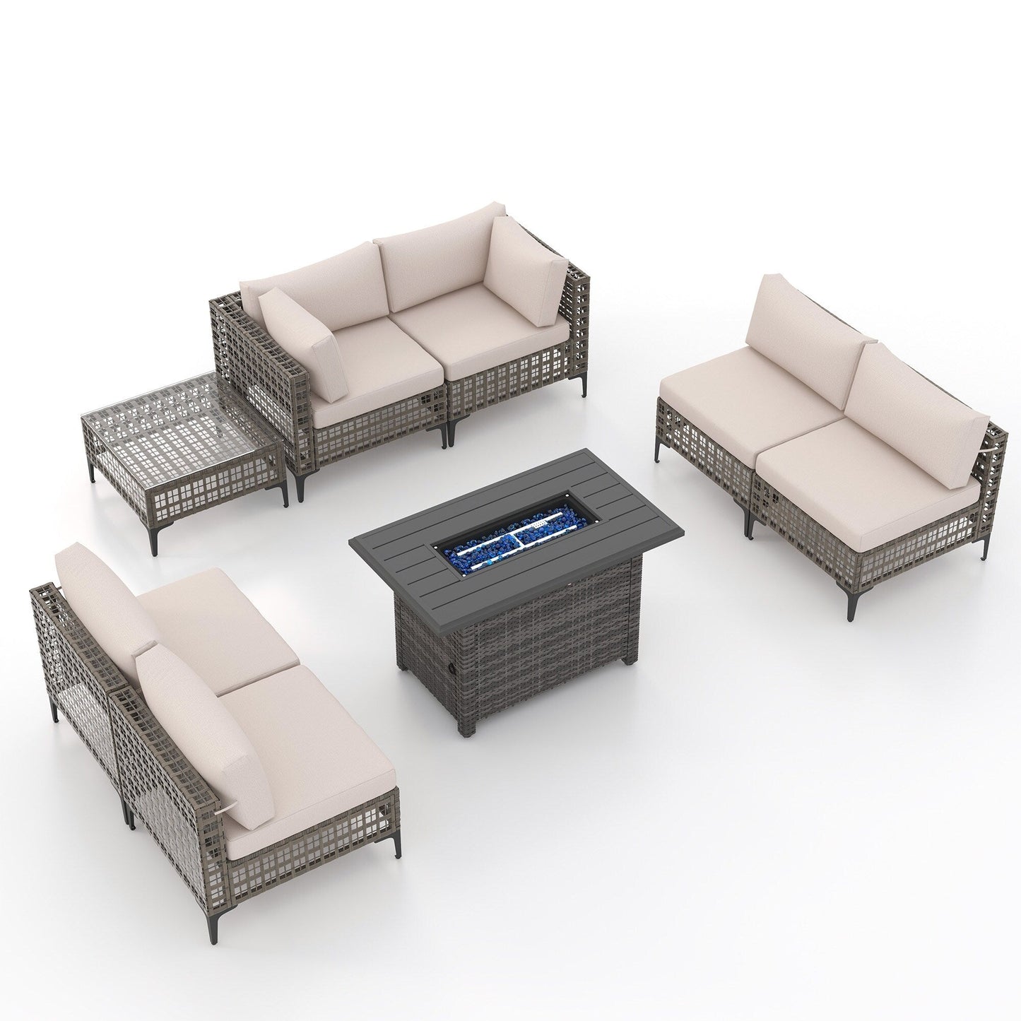 Gruppo di posti a sedere componibili per esterni da 6 persone con braciere