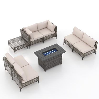 Gruppo di posti a sedere componibili per esterni da 6 persone con braciere