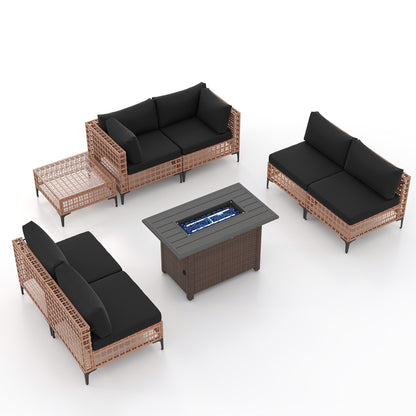 Gruppo di posti a sedere componibili per esterni da 6 persone con braciere