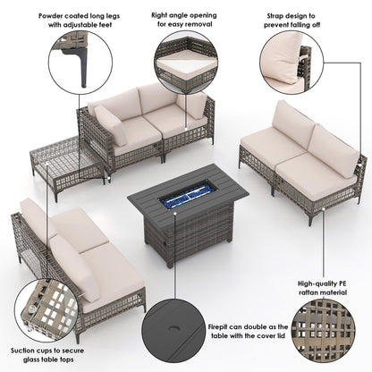 Gruppo di posti a sedere componibili per esterni da 6 persone con braciere