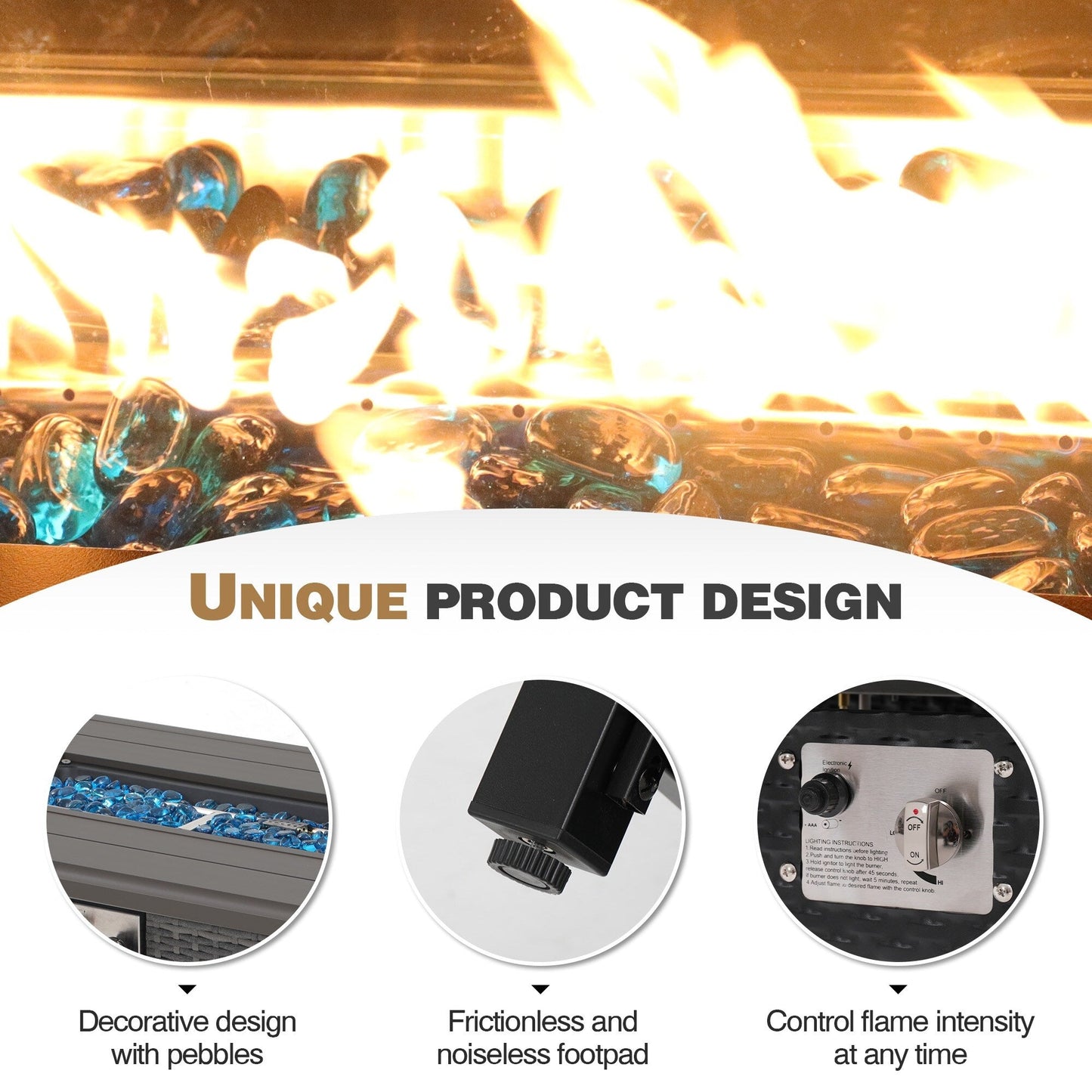 Gruppo di posti a sedere componibili per esterni da 6 persone con braciere