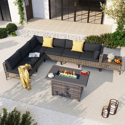 Gruppo di posti a sedere componibili per esterni da 6 persone con braciere