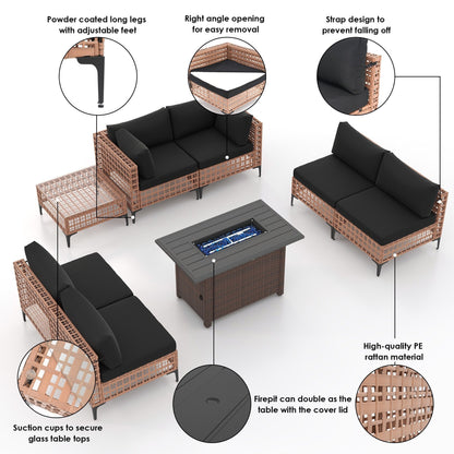 Gruppo di posti a sedere componibili per esterni da 6 persone con braciere