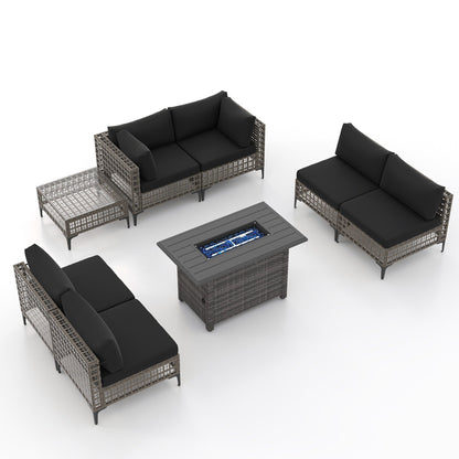 Gruppo di posti a sedere componibili per esterni da 6 persone con braciere