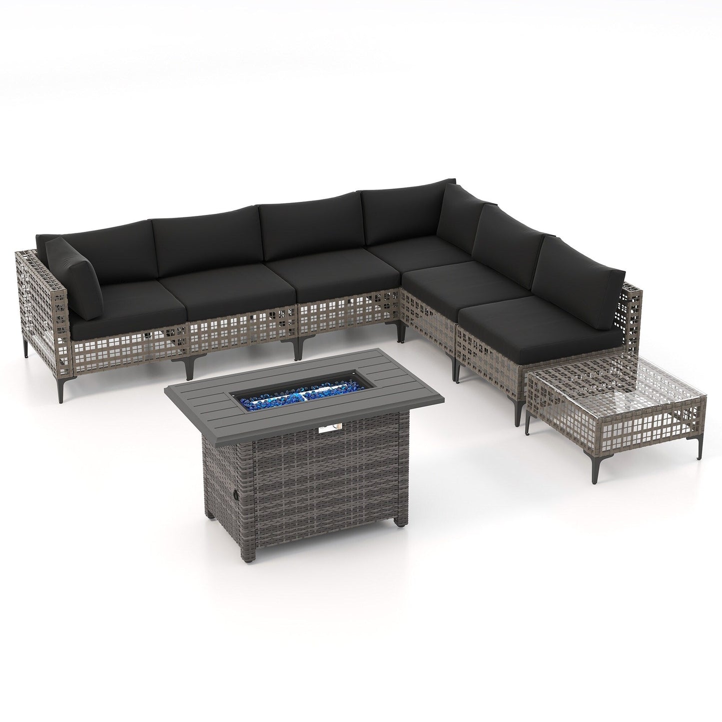 Gruppo di posti a sedere componibili per esterni da 6 persone con braciere