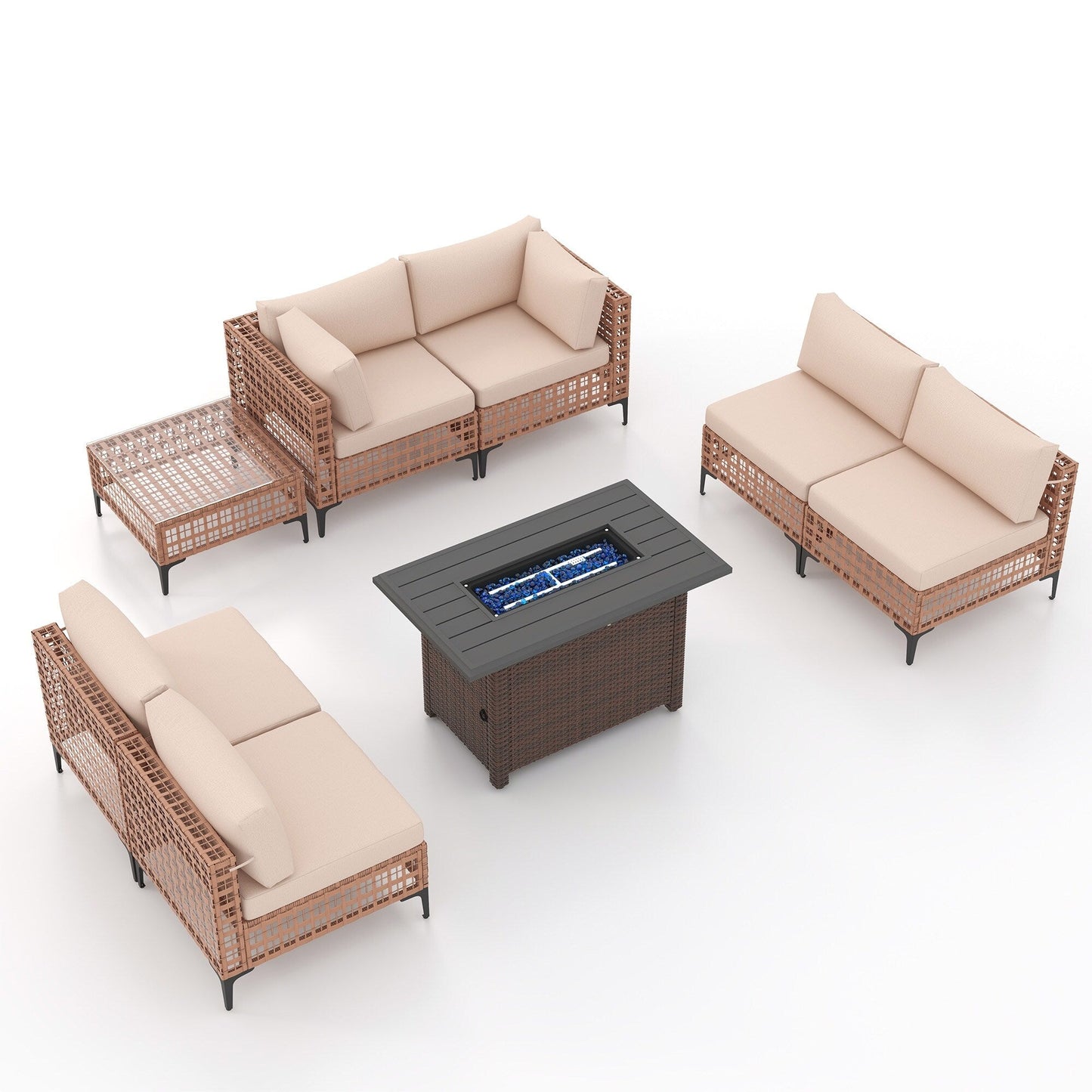 Gruppo di posti a sedere componibili per esterni da 6 persone con braciere