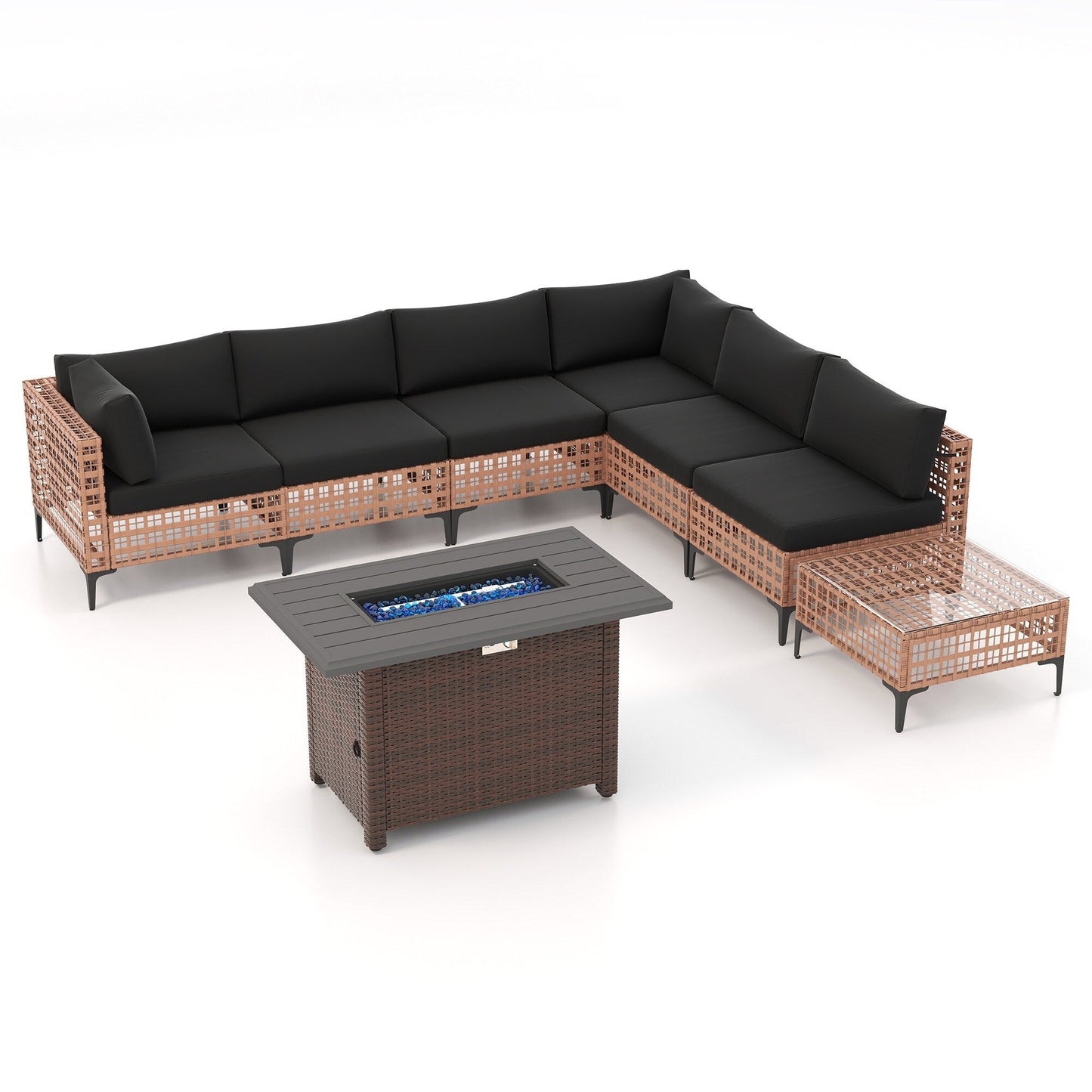 Gruppo di posti a sedere componibili per esterni da 6 persone con braciere