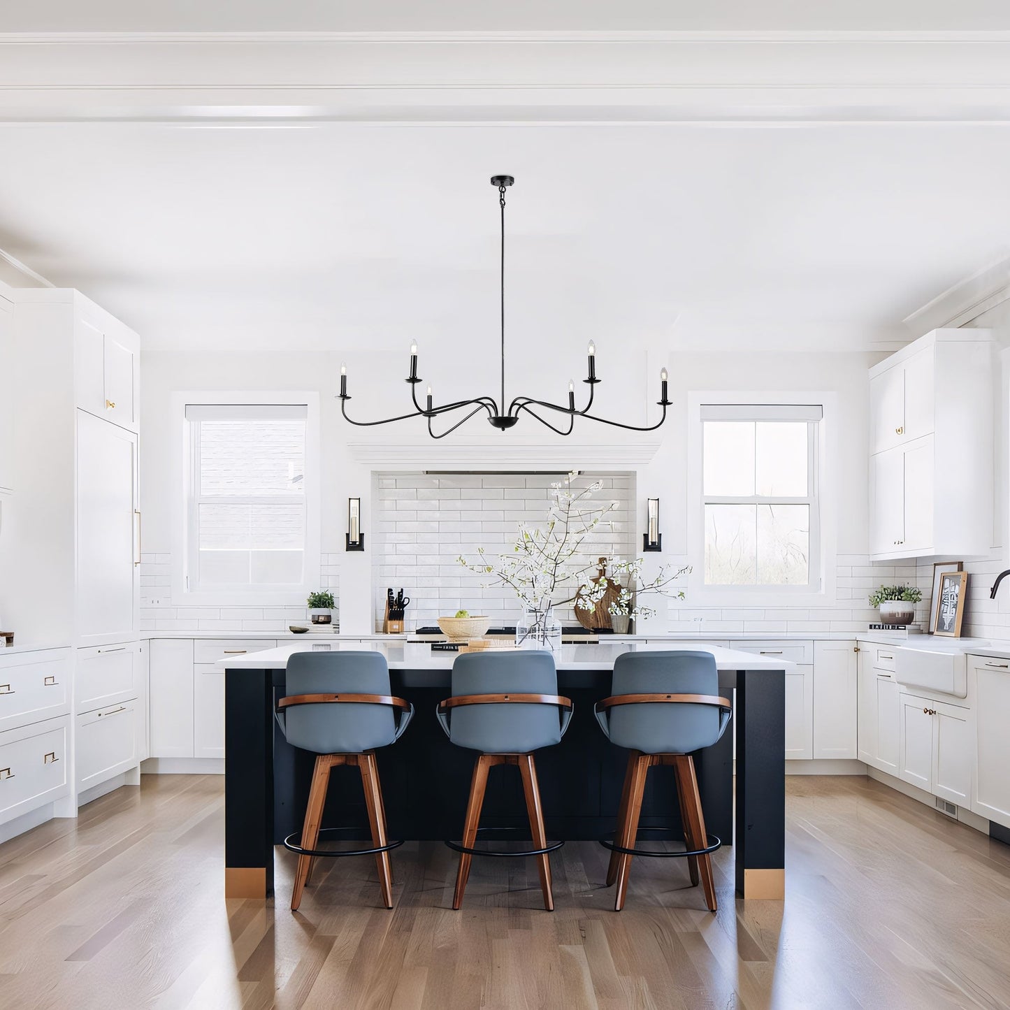 Lampadario minimalista da 64 pollici con 6 luci in nero opaco/oro/cromo - N/D