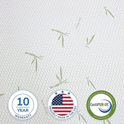 Materasso in memory foam da 10 pollici, sensazione medio-rigida con rivestimento in bambù, certificato CertiPUR-US