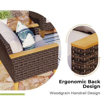 Set di divani componibili in vimini per esterni da 6-11 pezzi, set di mobili a mezzaluna, ampi posti a sedere, set da conversazione con tavolo con braciere