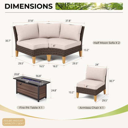 Set di divani componibili in vimini per esterni da 6-11 pezzi, set di mobili a mezzaluna, ampi posti a sedere, set da conversazione con tavolo con braciere
