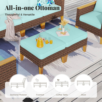 Set di divani componibili in vimini per esterni da 6-11 pezzi, set di mobili a mezzaluna, ampi posti a sedere, set da conversazione con tavolo con braciere