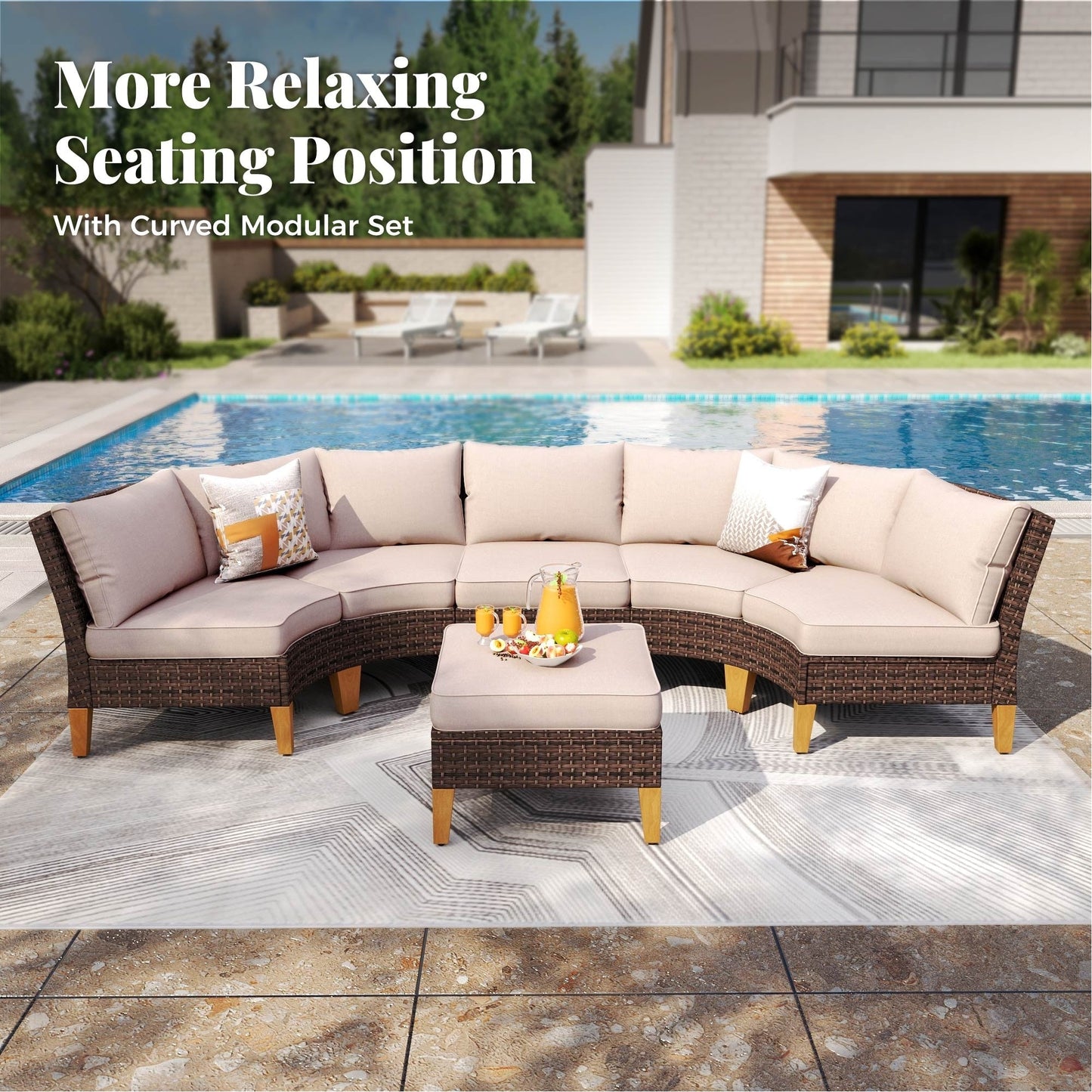 Set di divani componibili in vimini per esterni da 6-11 pezzi, set di mobili a mezzaluna, ampi posti a sedere, set da conversazione con tavolo con braciere