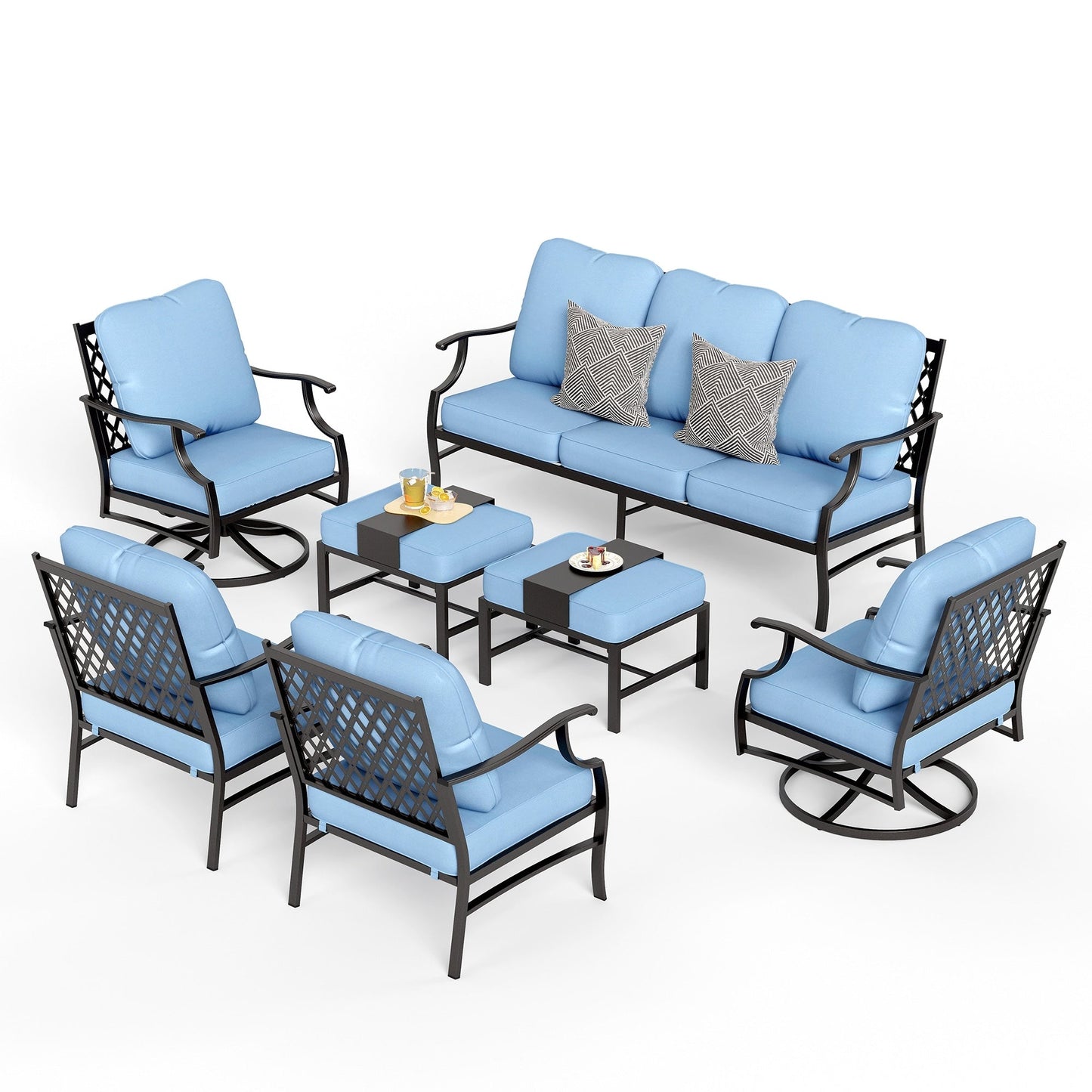 MAISON ARTS Set da conversazione per patio da 6/7 pezzi, set di divani con 2/4 sedie singole, 1 divano a 3 posti e tavolino/pouf