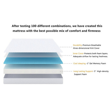 Materasso in memory foam gel da 6 pollici