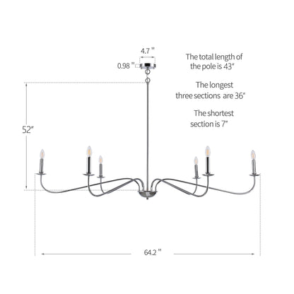 Lampadario minimalista da 64 pollici con 6 luci in nero opaco/oro/cromo - N/D