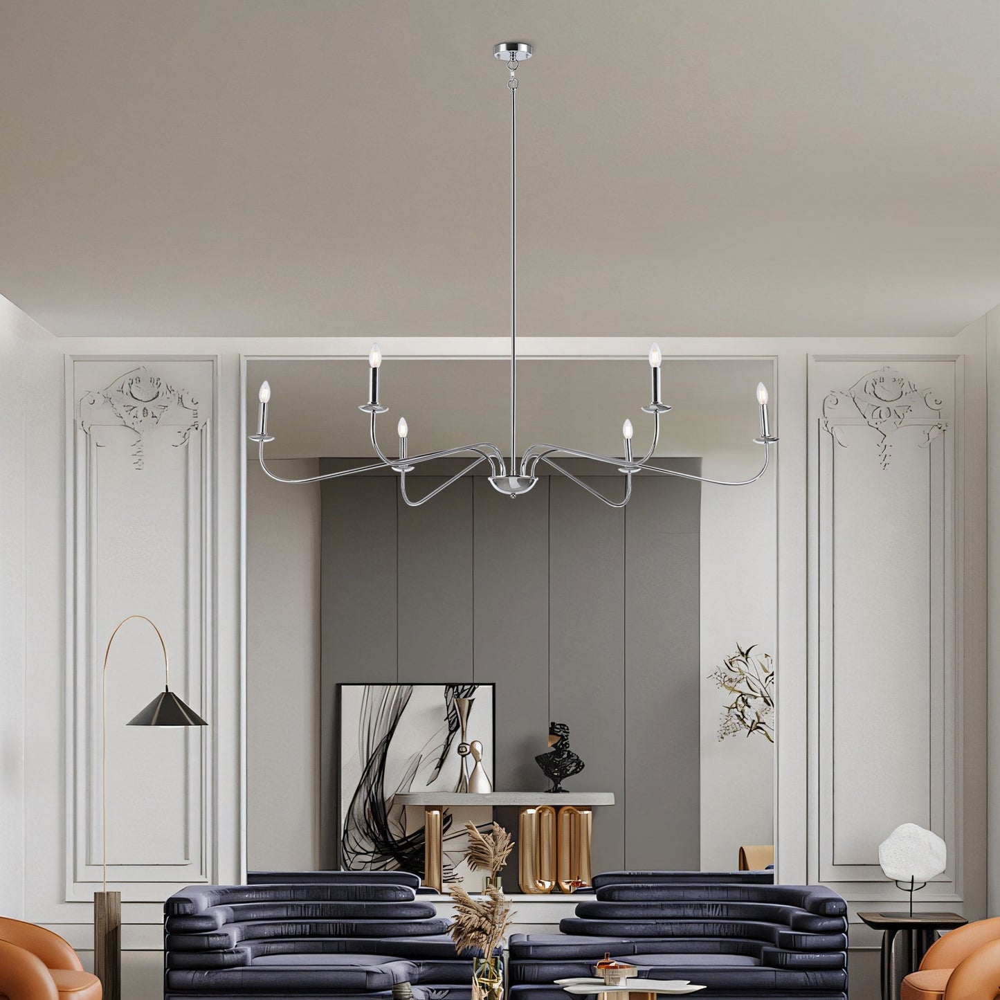 Lampadario minimalista da 64 pollici con 6 luci in nero opaco/oro/cromo - N/D