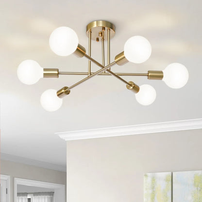 Lampada da soffitto semi-incassata moderna industriale lineare Sputnik Branch a 6 luci