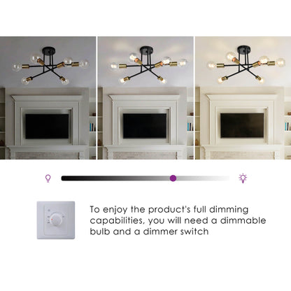 Lampada da soffitto semi-incassata moderna industriale lineare Sputnik Branch a 6 luci