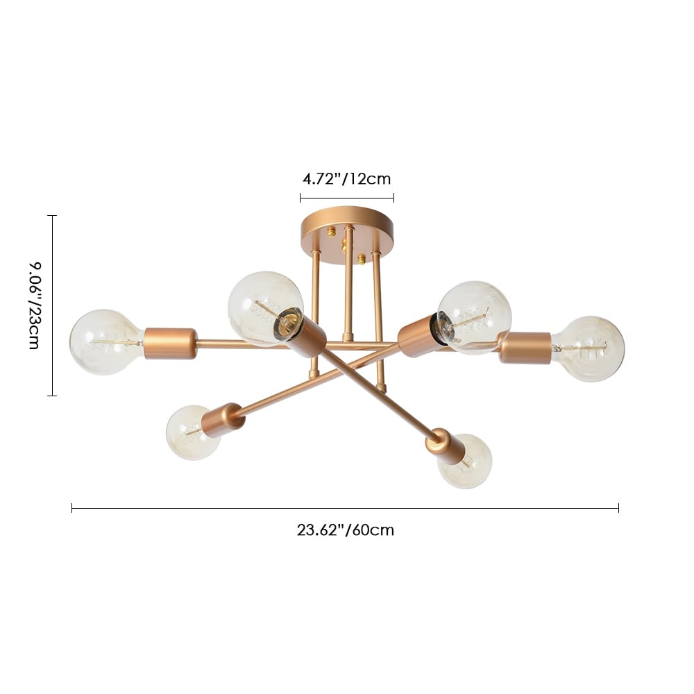 Lampada da soffitto semi-incassata moderna industriale lineare Sputnik Branch a 6 luci