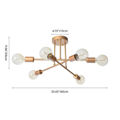 Lampada da soffitto semi-incassata moderna industriale lineare Sputnik Branch a 6 luci