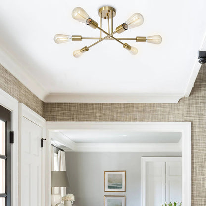 Lampada da soffitto semi-incassata moderna industriale lineare Sputnik Branch a 6 luci