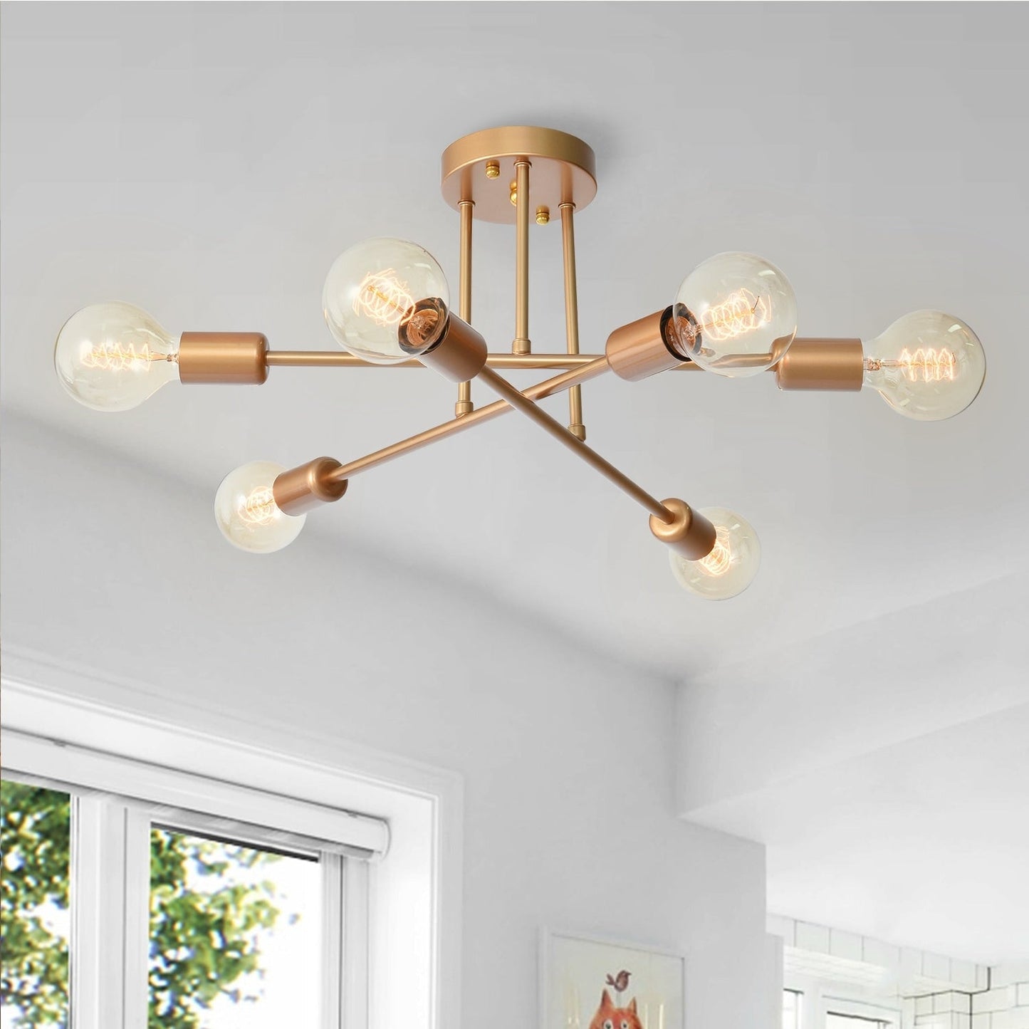 Lampada da soffitto semi-incassata moderna industriale lineare Sputnik Branch a 6 luci