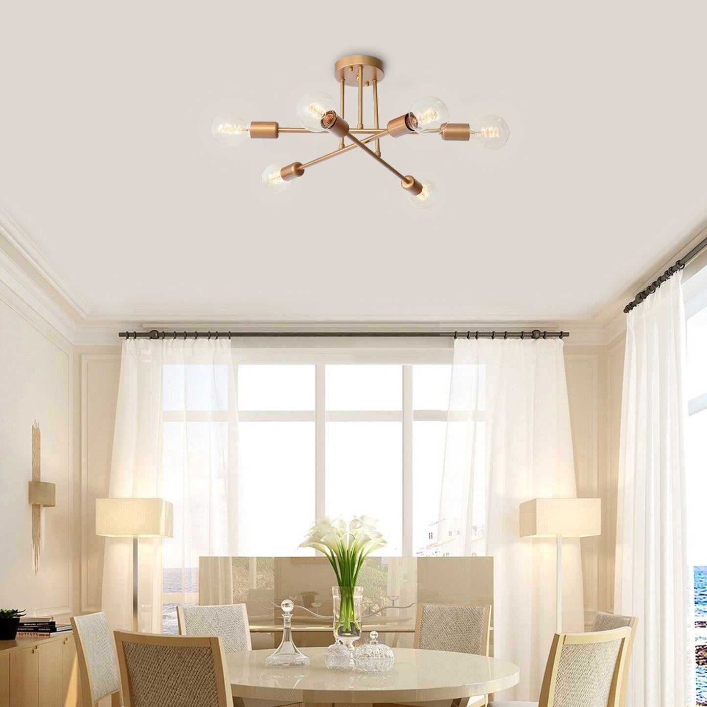 Lampada da soffitto semi-incassata moderna industriale lineare Sputnik Branch a 6 luci