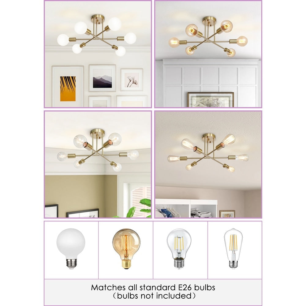 Lampada da soffitto semi-incassata moderna industriale lineare Sputnik Branch a 6 luci