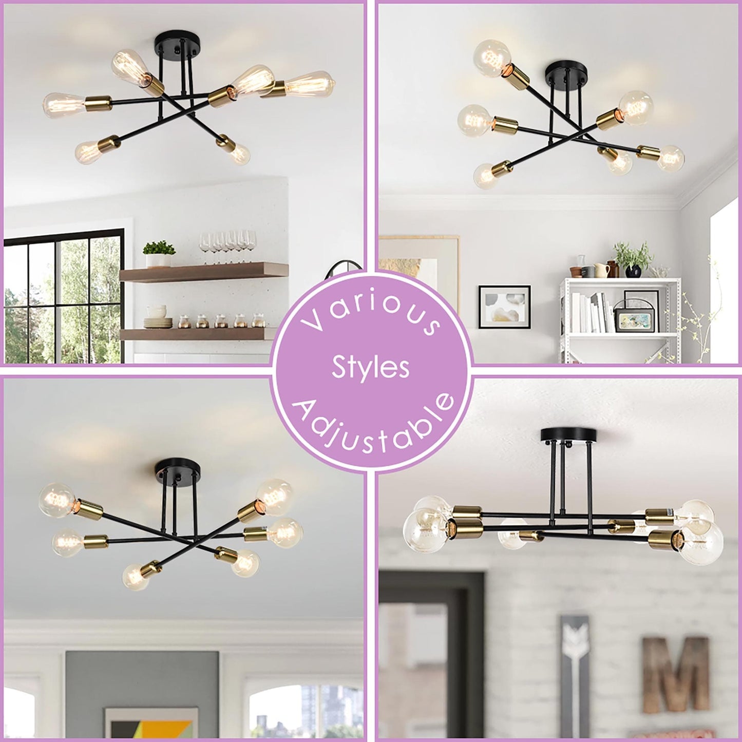 Lampada da soffitto semi-incassata moderna industriale lineare Sputnik Branch a 6 luci