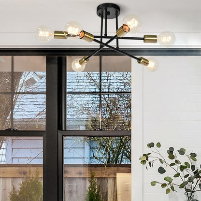 Lampada da soffitto semi-incassata moderna industriale lineare Sputnik Branch a 6 luci
