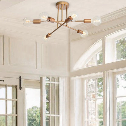 Lampada da soffitto semi-incassata moderna industriale lineare Sputnik Branch a 6 luci