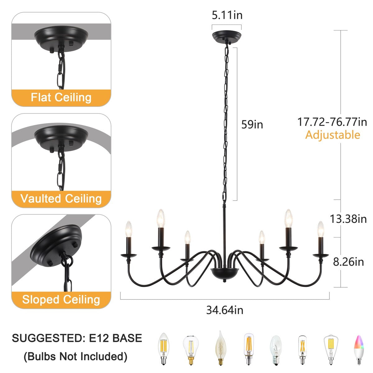 Lampadario rustico a 6 luci con candela, lampadario tradizionale, lampadario in metallo per sala da pranzo, soggiorno, camera da letto, cucina