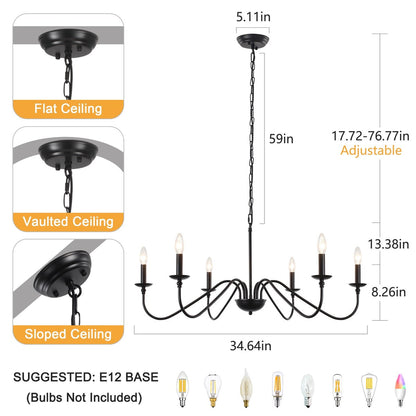 Lampadario rustico a 6 luci con candela, lampadario tradizionale, lampadario in metallo per sala da pranzo, soggiorno, camera da letto, cucina