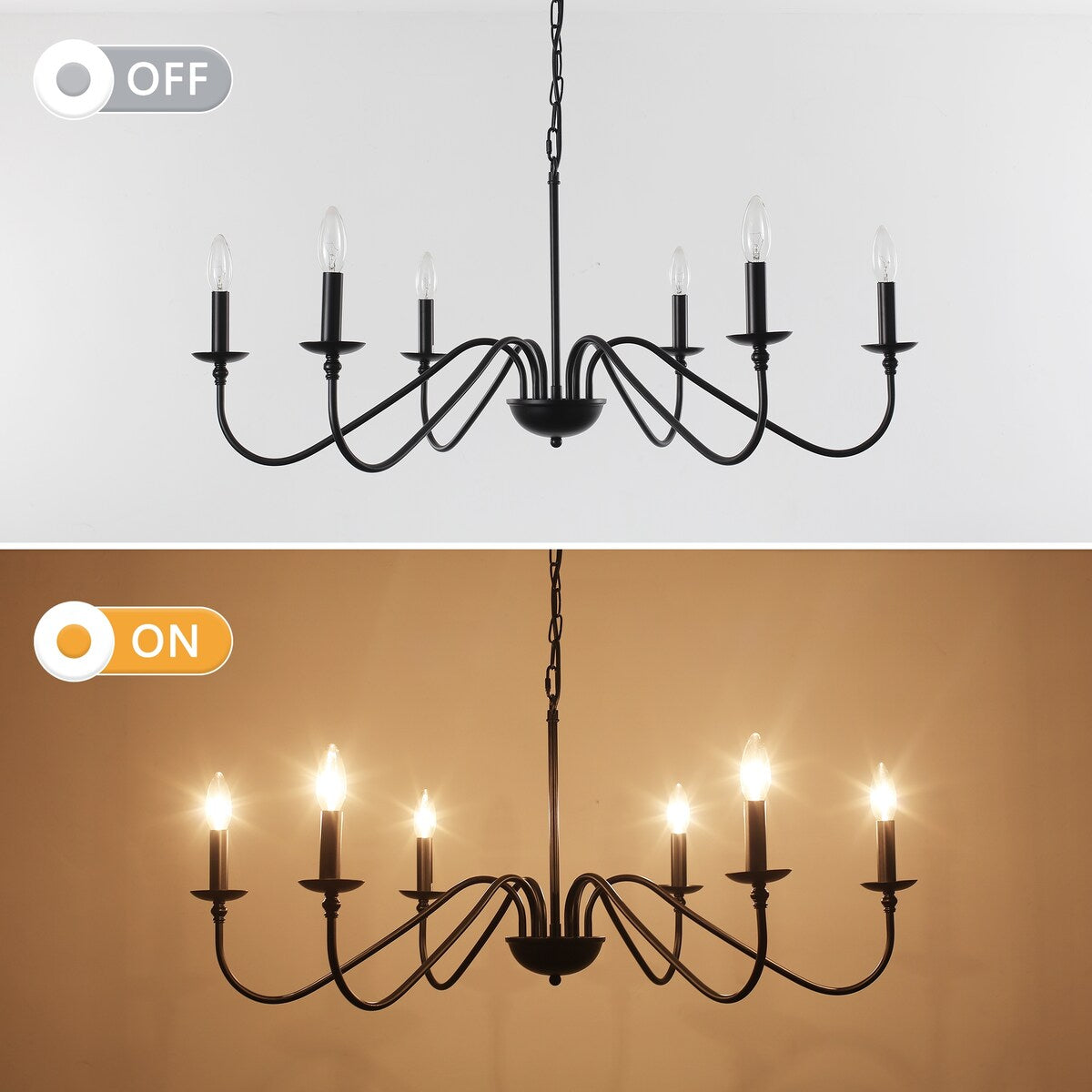 Lampadario rustico a 6 luci con candela, lampadario tradizionale, lampadario in metallo per sala da pranzo, soggiorno, camera da letto, cucina