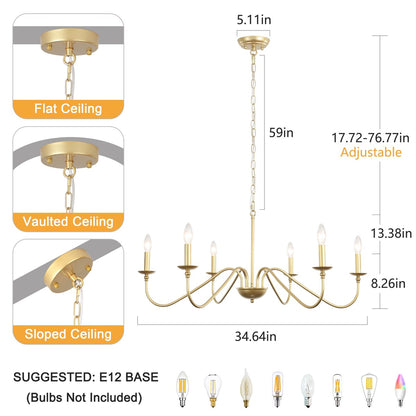 Lampadario rustico a 6 luci con candela, lampadario tradizionale, lampadario in metallo per sala da pranzo, soggiorno, camera da letto, cucina