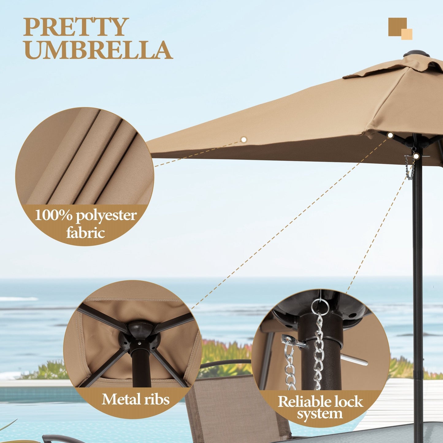 Set da pranzo per esterno da 6 pezzi con 4 sedie pieghevoli, tavolo in vetro e ombrellone senza base - Vedi i dettagli