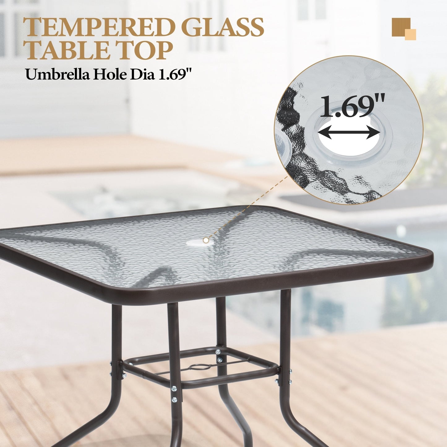 Set da pranzo per esterno da 6 pezzi con 4 sedie pieghevoli, tavolo in vetro e ombrellone senza base - Vedi i dettagli