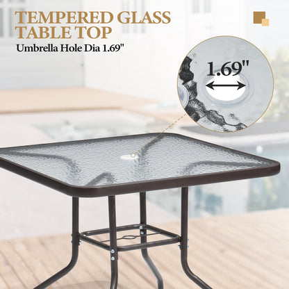 Set da pranzo per esterno da 6 pezzi con 4 sedie pieghevoli, tavolo in vetro e ombrellone senza base - Vedi i dettagli