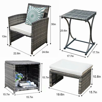 Set da conversazione in vimini da 6 pezzi per patio con pouf e tavolino laterale