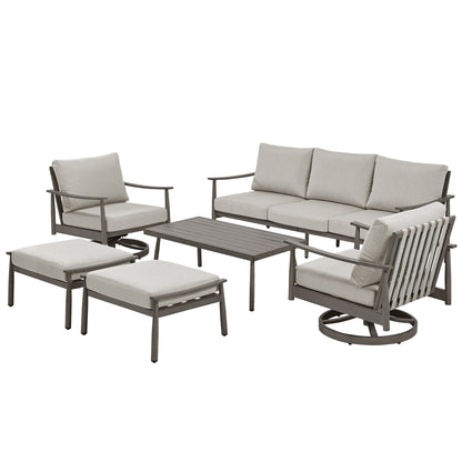 Set da conversazione in alluminio per 6 persone con 2 sedie girevoli, divano da esterno a 3 posti e tavolino da caffè