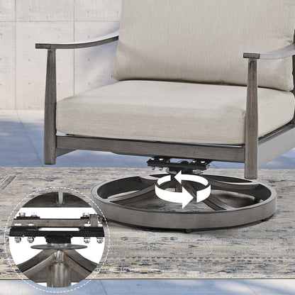 Set da conversazione in alluminio per 6 persone con 2 sedie girevoli, divano da esterno a 3 posti e tavolino da caffè