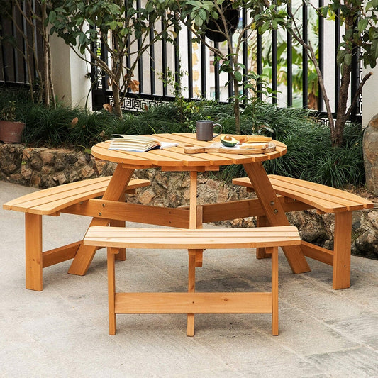 Set da picnic in legno per 6 persone, tavolo da pranzo con panche, foro per ombrellone - 66,92 P x 66,92 L x 27,55 A (L x P x A)