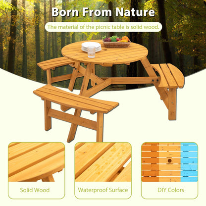 Set da picnic in legno per 6 persone, tavolo da pranzo con panche, foro per ombrellone - 66,92 P x 66,92 L x 27,55 A (L x P x A)